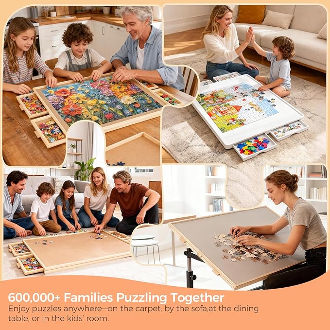 ALL4JIG 2000 Piece Rotating Puzzle Board with 4 Drawers and Cover, 28.5"x40.1"Portable Wooden Jigsaw Puzzle Table for Adults Portable, Lazy Susan Spinning Boards Birthday Gift for mom
