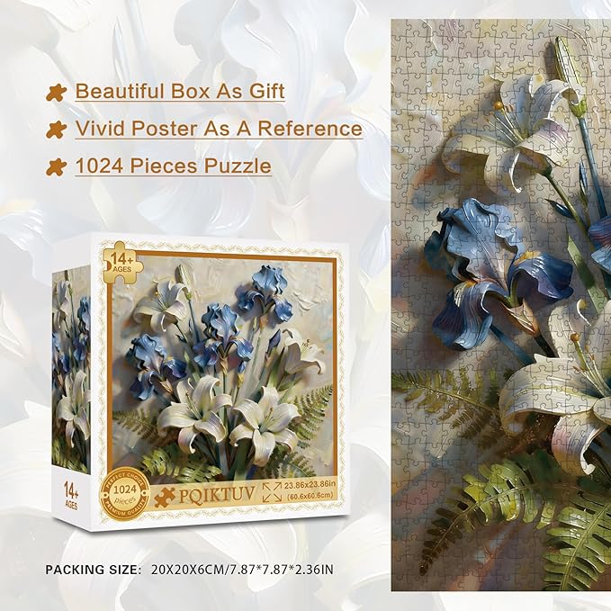 1024 Pieces Puzzles for Adults Flower Lily Jigsaw Puzzle with Letters on Back Impossible Puzzle Holiday Family Decoration Puzzles Funny Gift for Valentine Friends Parents(23.86 x 23.86 inches)