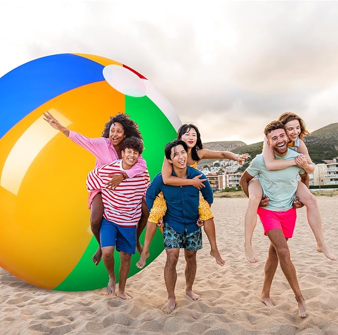 12 Foot Giant Inflatable Beach Ball Jumbo Rainbow Colored Beach Ball Large Beach Ball Big Pool Ball Inflatable Beach Ball Sport Beach Ball Jumbo Toy for Swimming Pool Water Game Toy Party Decor