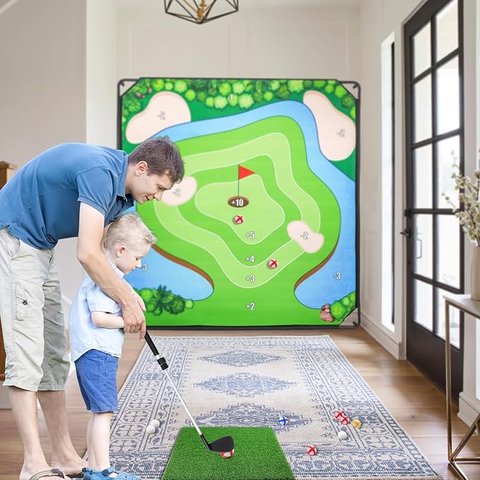 Liberry Golf Chipping Game with Large Chipping Mat, Upgraded Adjustable Golf Club, 25 Sticky Balls, Outdoor Indoor Sports Toy Gifts for Adults Kids, Family Yard Target Game