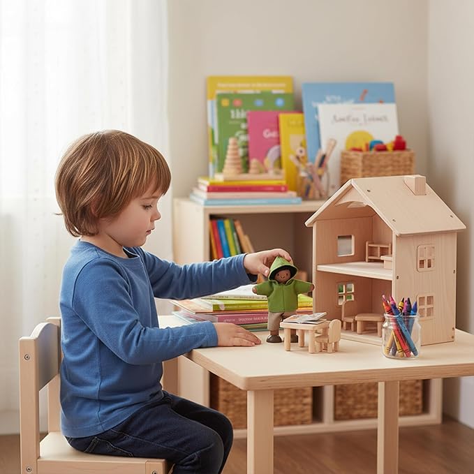 PlanToys® Boy Wooden Dollhouse Figurine | Poseable 1:12 Scale Mini Doll (4 Inch) | Dollhouse Accessories for Pretend Play | Eco-Friendly Montessori Toy for Kids Ages 3+
