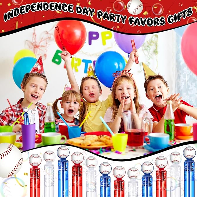 24 Pcs Mini Baseball Bubble Wands Baseball Themed Party Favors Birthday Bubble Wand Bulk for Outdoor Summer Classroom Party Supplies Kids Goodie Bags Filler