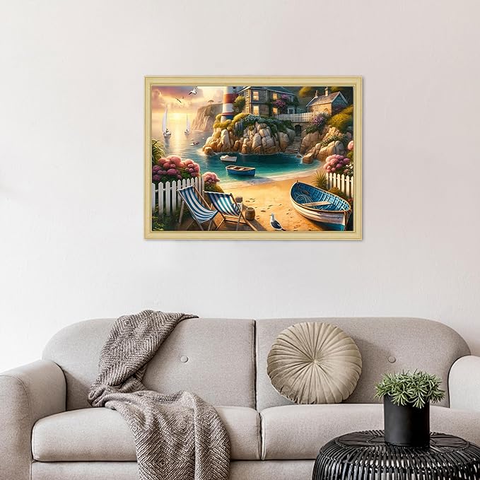 Rocorose 1000 Piece Puzzle for Adults, Lighthouse Coast Jigsaw Puzzles for Family, Beach Landscape Puzzles Sunrise Sunset for Game Night Fun Activity