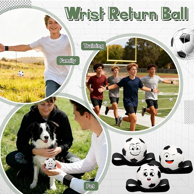 18 Pcs Wrist Return Balls on a String Face Return Sport Balls with Elastic Strap Wrist Exercise for Adults for Fun Outdoor Activity Sports Team Gifts (Soccer)