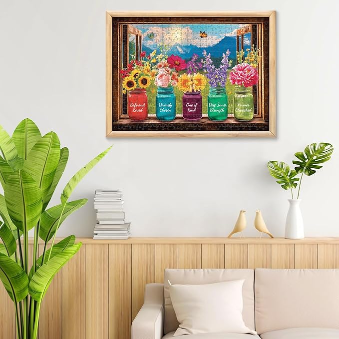 Puzzles for Adults 500 Pieces,Beautiful Glass Vase Puzzle for Adults 500 Pieces,Spring Flowers Jigsaw Puzzles for Seniors, Perfect for Game Nights Giving Puzzles,20.5x15 in