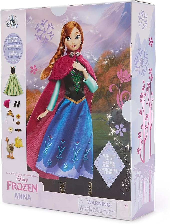 Disney Store Official Anna Story Doll (Traveling Outfit) - 11 Inches - Includes Coloring Book and Additional Dress, Princess Doll in Classic Outfit, Disney Princess Toys for Girls
