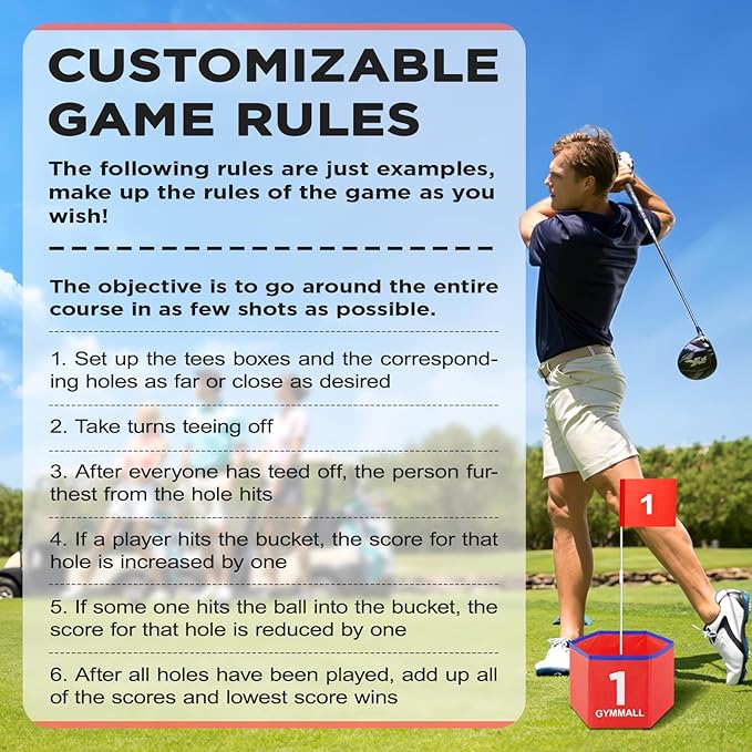 Golf Bucket Yard Game, Backyard Golf Set for Kids, Adults and Family, Outdoor and Indoor Portable 6 Holes Golf Course with Balls, Flags and Carry Bag for Lawn, Park, Beach and Hotel - Red