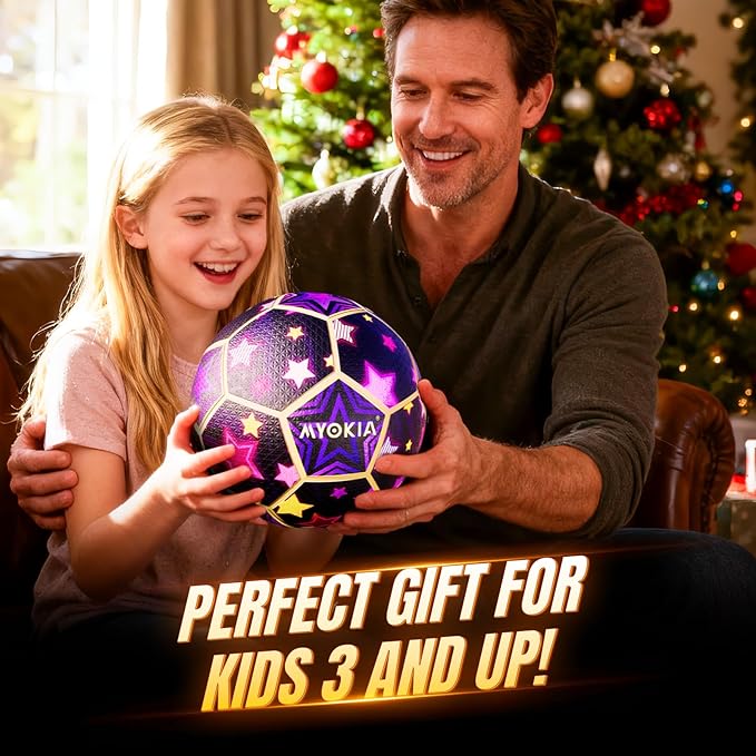 Light Up Soccer Ball Glow in The Dark Size 5 Indoor&Outdoor Sports Gifts Birthday Ideas for 3-15+ Boys, Girls, Teens with Pump & USB Cable, Tri-Color (Red, Green, Blue),Outdoor Night Games