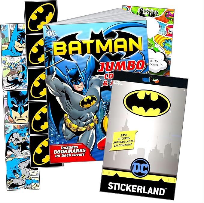 Bendon Batman Coloring Book Set for Kids with Batman Stickers, Reward Sticker Set, 2-Sided Superhero Door Hanger, and More