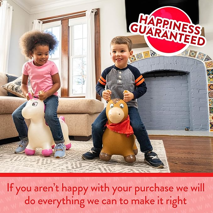 Waddle Bouncy Animal Hopper - Inflatable Hopping Animals, Indoors and Outdoors Fun, Pump Included, Riding Toys for Boys and Girls Ages 2 Years and Up, Brown Horse
