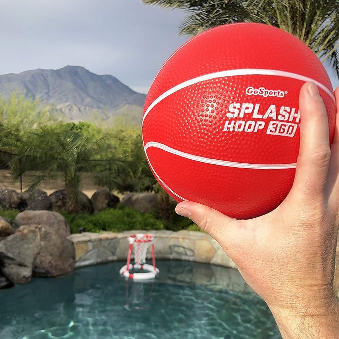 GoSports Splash Hoop 360 Floating Pool Basketball Game - Choose Red or Blue - Includes Hoop, 2 Balls and Pump