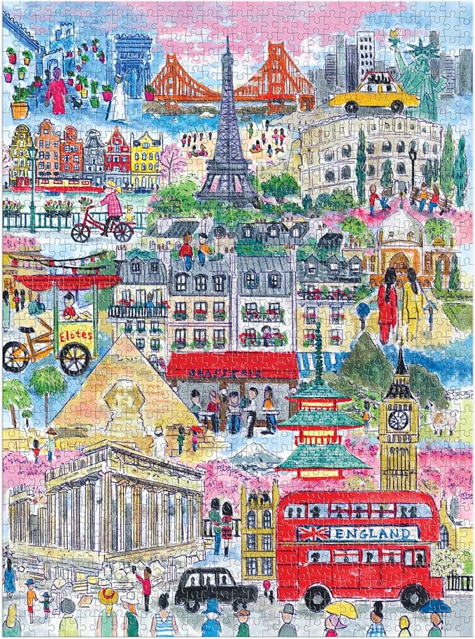 Galison Cities Around The World – 1000 Piece Michael Storrings Jigsaw Puzzle Featuring Beautiful Artwork of Famous World Landmarks