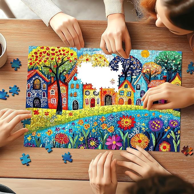 500 Piece Puzzle for Adults, Jigsaw Puzzles with Colorful Village Houses, Funny Puzzle, Perfectly Fitting Pieces, Home Decor Birthday Party Gift for Adults Seniors 23x15 Inches