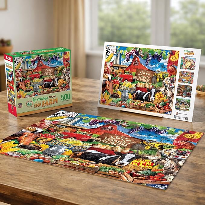Masterpieces Greetings from the Farm Jigsaw Puzzle - 500 Pieces, Farmhouse Theme - Adult