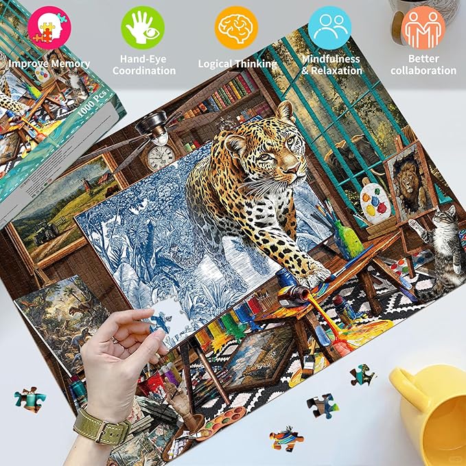 Jigsaw Puzzles for Adults 1000 Pieces, Interlock Perfectly No Dust, Impossible Difficult Hard Fun 1000 Piece Jigsaw Puzzles for Adults-1:1 Poster-Mighty Leopard