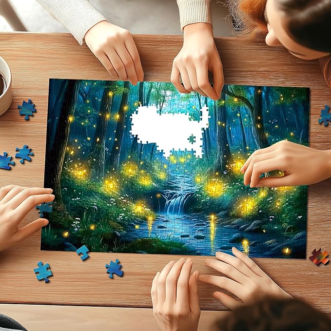 1000 Piece Enchanted Forest Waterfall with Fireflies Landscape Puzzle for Adults, Home Decor & Stress Relief Activity, Ideal for Puzzle Enthusiasts, Nature Lovers