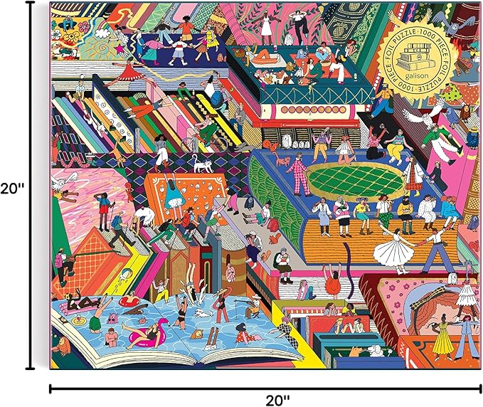 Galison Novel Neighborhood – 1000 Piece Foil Puzzle with Bright and Bold Literature and Iconic Books Artwork with Gold Foil Accents for Adults and Families