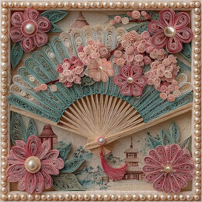 PICKFORU Blossom Fan 1000 Piece Puzzle for Adults, Japanese Cherry Blossoms Jigsaw Puzzle, Vintage Impossible Difficult Flower Pearls Puzzles