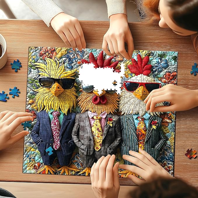 Chicken Puzzles for Adults 500 Piece, Cool Chickens in Sunglasses and Suits Theme, 500 Piece Challenge Puzzle Funny Rooster Puzzle for Solo and Family Entertainment Home Decor, 20x20 in