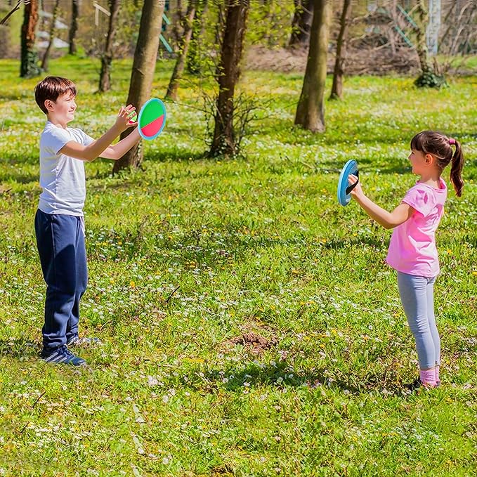 Toss and Catch Ball Set, Spike Ball Game for Kids Ages 4-8, Outdoor Toys for Beach, Lawn, Park, Family Play, Party, Travel, 6 Paddles, 3 Balls, Storage Bag