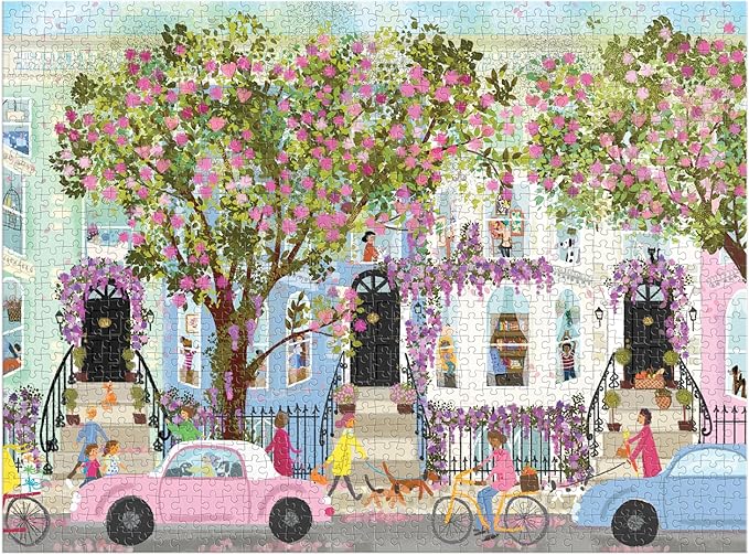 Galison Spring Terrace β 1000 Piece Joy Laforme Puzzle Featuring a Magnolia Filled Neighborhood Day On A Spring Day