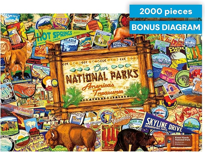Buffalo Games Jigsaw Puzzle – Our National Parks Collage by Kate Ward Thacker – 2000-Piece Puzzle for Adults, Includes Poster, Made in USA