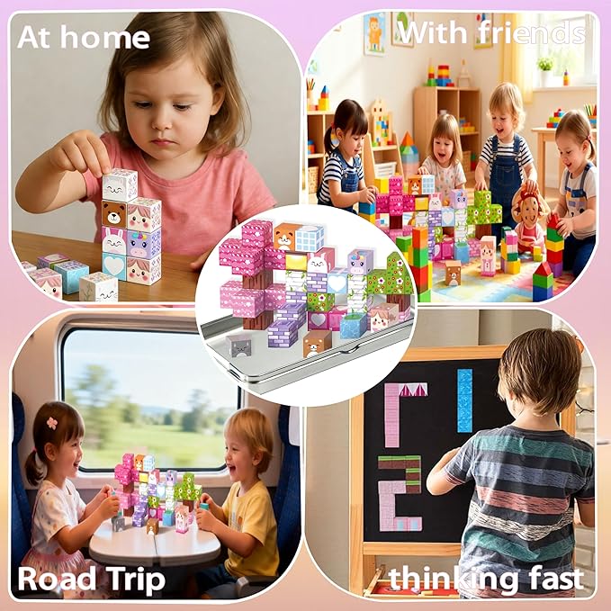 Magnetic Building Blocks - 40 PCS Animal Cubes Set with Cats Bears Unicorns & Storage Case, 2cm STEM Educational Toys for Kids Ages 3-8