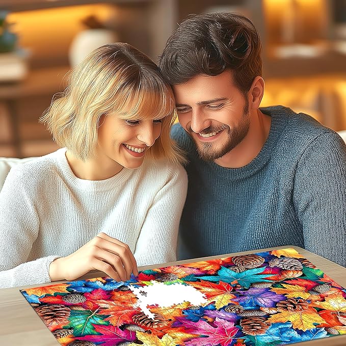 Colorful Fall Leaves and Pine Cones Jigsaw Puzzle, 1000 Pieces, Nature Theme, Family Entertainment