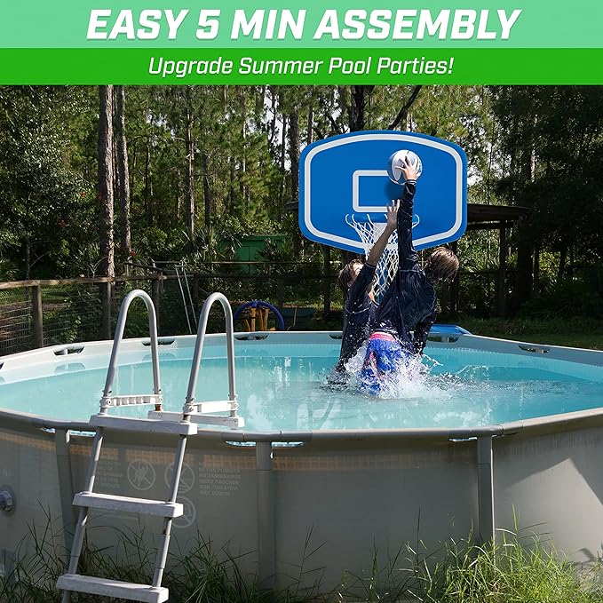 GoSports Splash Hoop UP Above Ground Pool Hoop Basketball Game with 2 Pool Basketballs and Pump