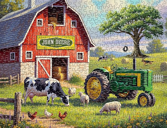 Springbok Country Morning 500 Piece Jigsaw Puzzle for Adults - Poster Now Included - John Deere Tractor - Unique Cut Pieces - Made in USA