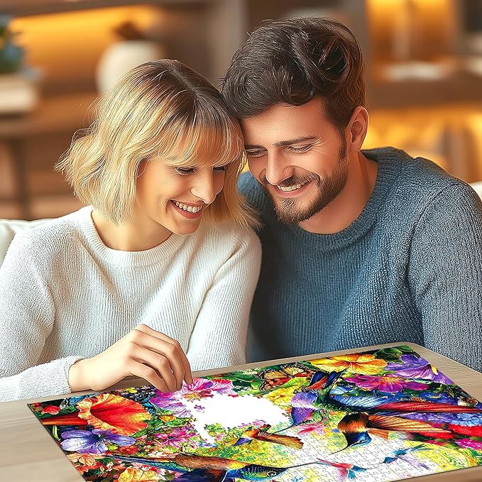 1000 Piece Hummingbird Jigsaw Puzzle - Vibrant Floral Bird Garden with Butterflies, Colorful Nature Art Puzzle for Adults and Families