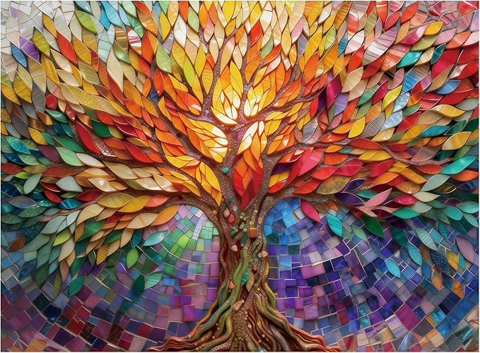 Tree of Life Puzzles for Adults 500 Pieces,Colorful Mosaic Jigsaw Puzzle,Family Puzzles Game, Fun Relaxing Challenging