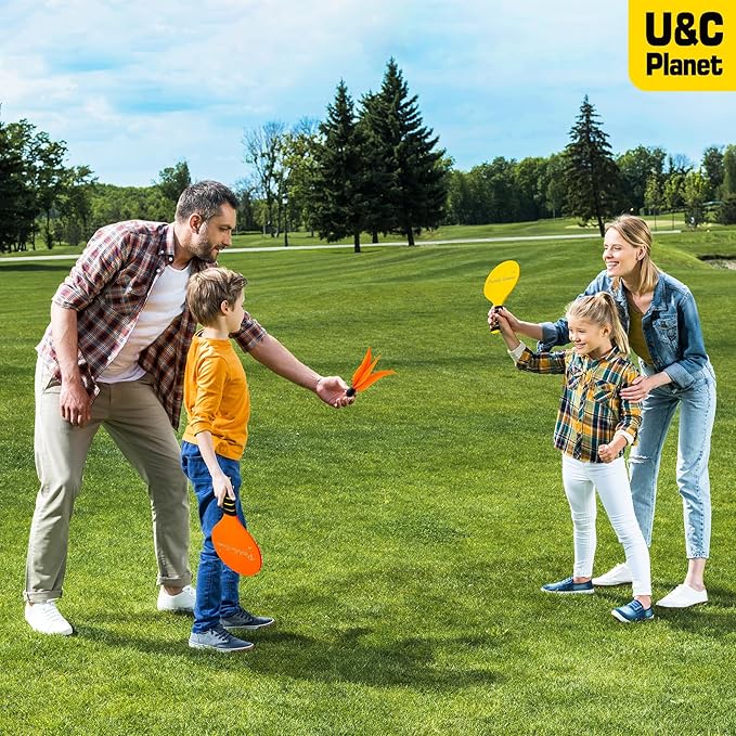 U&C Planet Beach Paddle Ball Set, Badminton Rackets, Family Game for Kids and Adults, Indoor Outdoor Game Backyard Park Camping Yard for Boys Girls Ages 3+, Beach Necessities Must Have