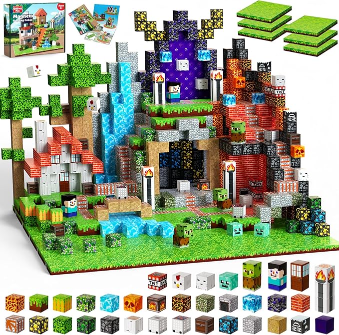 Magnetic Blocks - 200PCS Magnetic Blocks with 6 Base Plate, Magnetic Building Blocks for Kids Ages 4 5 6 7 8, Stacking Magnets for Kids, Birthday Gifts for 3-10 Year Old Boy Girls, STEM Toys