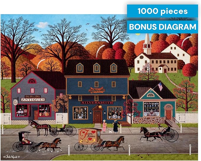 Buffalo Games – Charles Wysocki Valley Farm Street 1000 Piece Jigsaw Puzzle for Adults, Classic Americana Artwork with Full-Color Poster