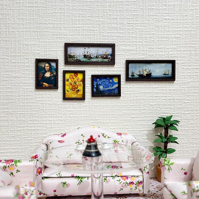 SAMCAMI Miniature Dollhouse Accessories, Mini Mirror and Mini Wall Art, 1/12 Scale Doll House Accessories and Furniture, Dollhouse Miniatures, 9 Pieces (Mini Mirror and Mini Wall Art)
