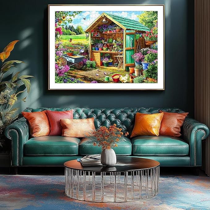 500 Piece Jigsaw Puzzles for Adults Garden Shed with Colorful Spring Flowers Gardening Tools Flower Potting shed Puzzles with Letters on Back, Fun Family Puzzle & Relax Activity for Seniors