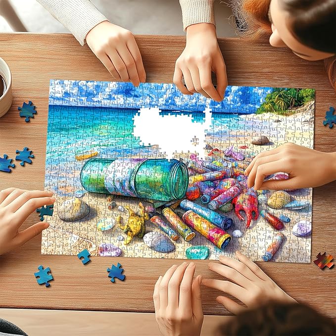 500 Piece Puzzle for Adults, Jigsaw Puzzles with Colorful Beach Message in a Bottle and Shells, Funny Puzzle, Home Decor Birthday Party Gift for Adults Seniors 23"x15"