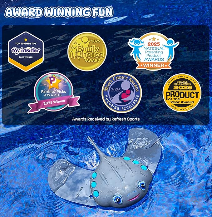 Swimming Pool Toys for Kids: Stingray Pool Torpedo Swim Toy - Self Propelled Water Toy Glides Underwater - Best Water Games & Outdoor Gifts for Boys & Girls - Diving Toys For Kids Ages 5 6 7 8 9 10 +