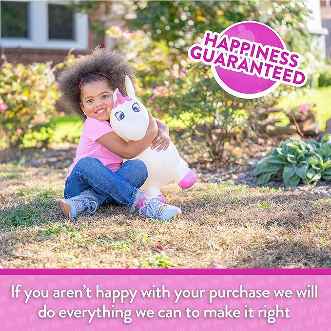 Waddle Bouncy Animal Hopper - Inflatable Hopping Animals, Indoors and Outdoors Fun, Pump Included, Riding Toys for Boys and Girls Ages 2 Years and Up, White Pink Unicorn