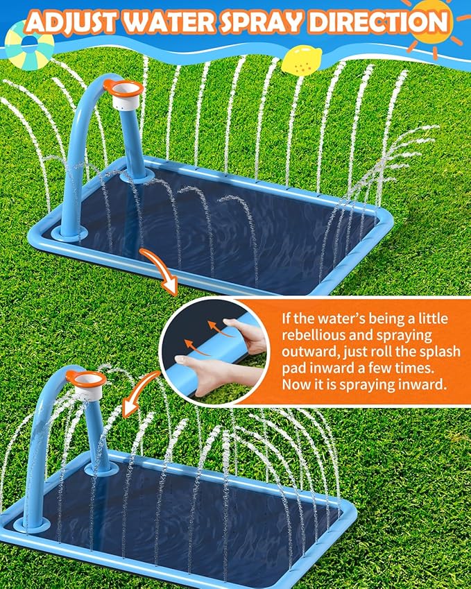 Splash Pad for Kids & Dogs, 102x87'' Large Sprinkler Pad Water Toys with Basketball Hoop, Thickened Non-Slip Splash Mat, Foldable Play Pool & Outdoor Summer Toys Ages 4-12 (102" Splash Pad)
