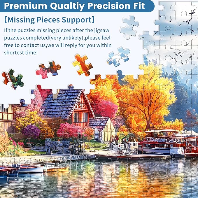300 Pieces Fall Puzzle for Adults, Autumn lochs Puzzle for Adults, Challenging Game Home Decor Birthday Party Gift Toy for Adults Kids Seniors 20.5×15 inch