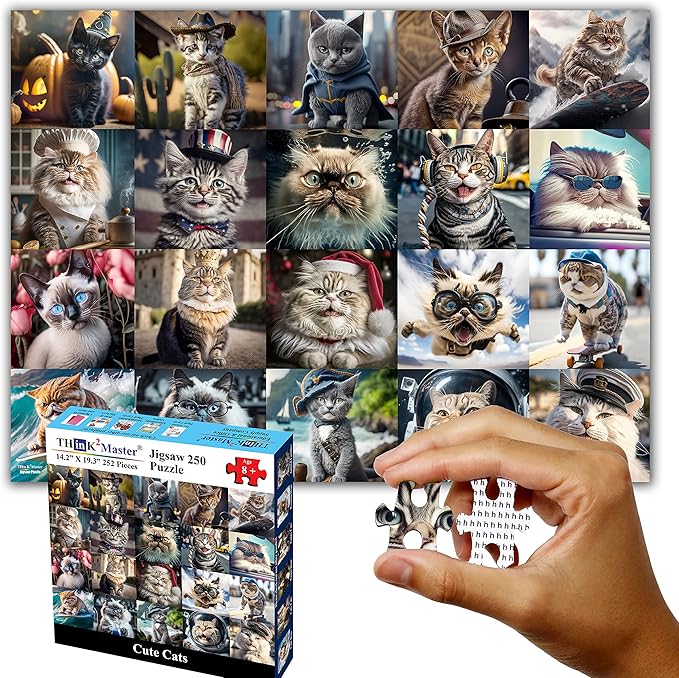 Think2Master Cute Cats 250 Pieces Jigsaw Puzzle Featuring heartwarming Kittens and Cats. Fun Puzzle for Adults & Teens. Great Gift. Size: 14.2” X 19.3”