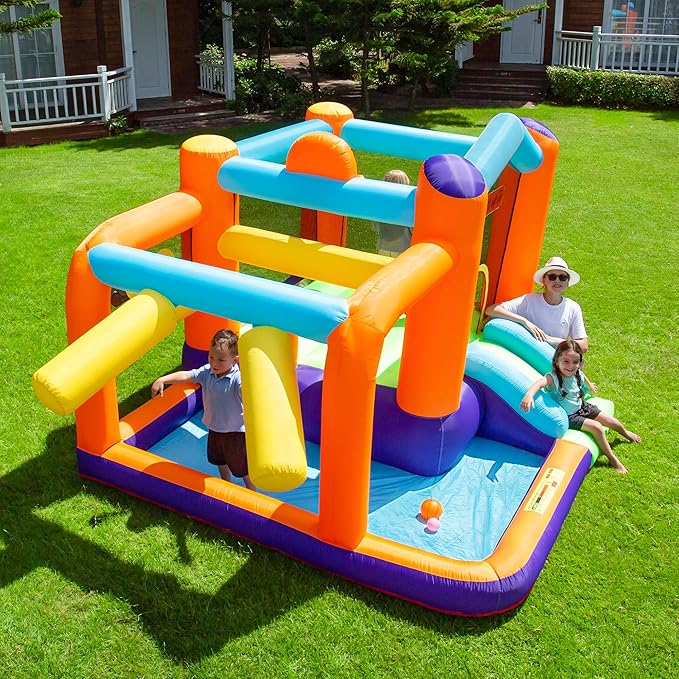 Bounce House & Inflatable Castle for Kids - Heavy Duty Indoor/Outdoor Playground Fun with Jumping Area, Slide, Ball Pit & Backyard Castle