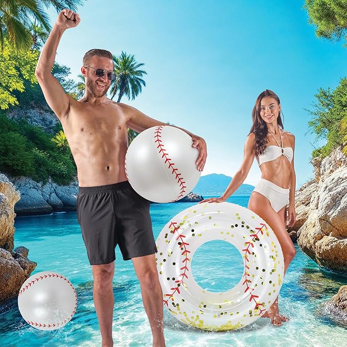 POZA Inflatable Beach Balls - Elegant Glitter Confetti Premium Floaters, Heavy Duty Vinyl Floatation Pool Toys for Pool Beach Party, UV Resistant Pool Décor