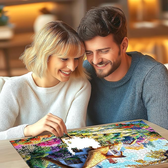 Thatched Cottage Garden Jigsaw Puzzle 1000 Pieces for Adults – Vibrant Floral Countryside Scene, Intricate Nature Art Puzzle, Stress-Relieving Relaxation Activity (27.56" x 19.69")