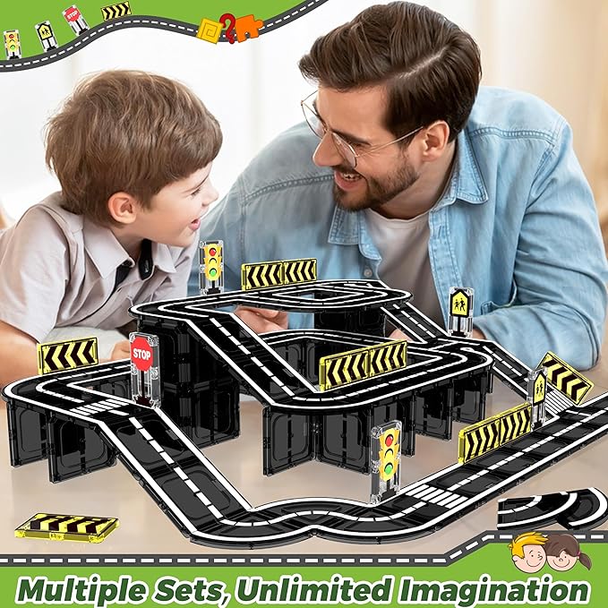 Magnetic Tiles Road Expansion Set, STEM Magnetic Building Blocks for Kids Ages 3-5 4-8 5-7, Preschool Learning Sensory Kids Toys for Toddler Birthday