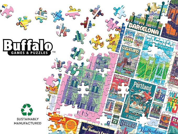 Buffalo Games – Vintage Posters 2000 Piece Jigsaw Puzzle Colorful Puzzle for Adults – Precision-Cut Pieces, Beautiful Artwork, and Hours of Relaxing Fun