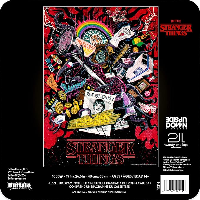 Buffalo Games - Stranger Things - 1000 Piece Collector's Tin Jigsaw Puzzle - Challenging and Colorful Puzzles for Adults – Precision-Cut Pieces, Beautiful Artwork, and Hours of Relaxing Fun