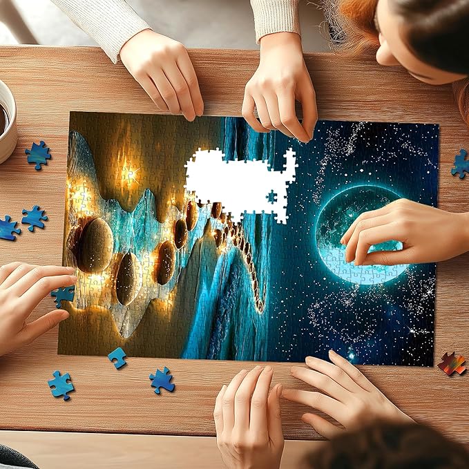 Beach Jigsaw Puzzles for Adults 1000 Pieces, Sparkling Moon and Ocean Night View Jigsaw Puzzles, 27x19 Inch Home Wall Art Decoration Challenging Puzzle Perfect for Adult Nature Landscape Lovers